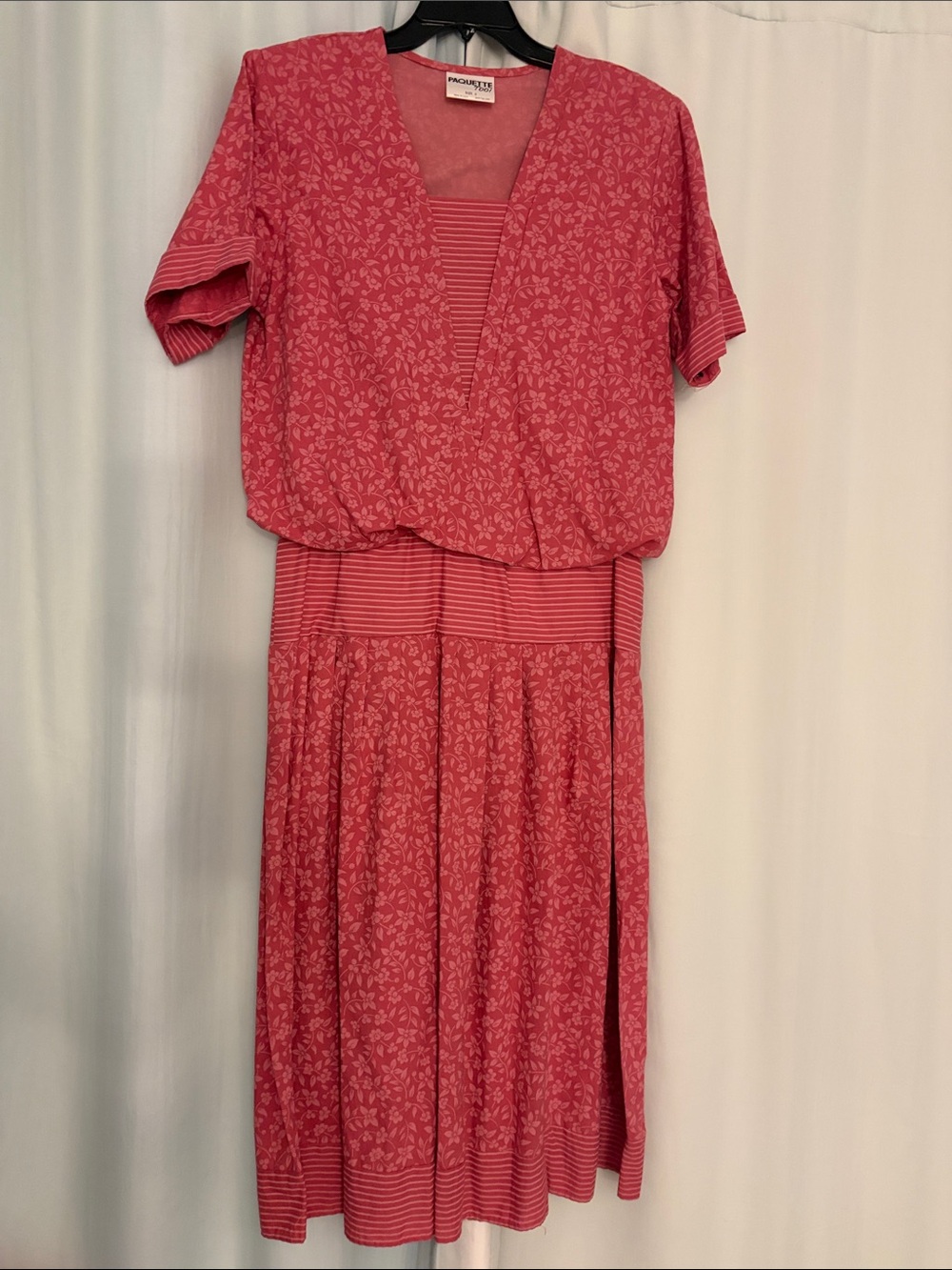 Paquette Too Vintage Women’s Pink Floral Knit 80s / 20s style midi Dress, size 6
